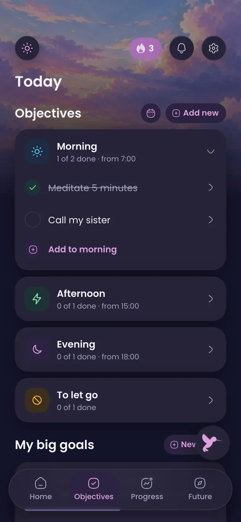Today's objectives at night.